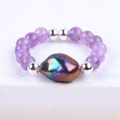 Anneau à perles en pierre précieuse de 4 mm fait à la main, réglable, élastique, en solite, en pierre, avec charme pour les fêtes.