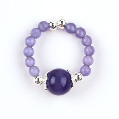 4 mm anneau à perles en pierre précieuse faite à la main réglable élastique violet anneau à yeux de chat en pierre pour la fête