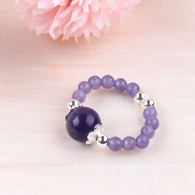 4 mm anneau à perles en pierre précieuse faite à la main réglable élastique violet anneau à yeux de chat en pierre pour la fête
