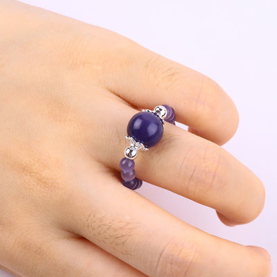 4 mm anneau à perles en pierre précieuse faite à la main réglable élastique violet anneau à yeux de chat en pierre pour la fête
