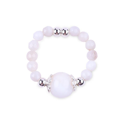 Anneau à perles en pierre précieuse de 4 mm fait à la main, réglable, élastique, agate blanc, pour les fêtes.