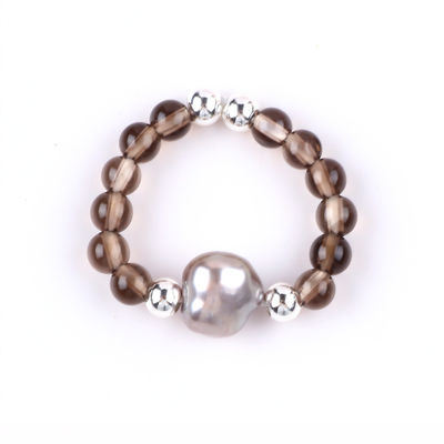 Anneau à perles en pierre précieuse de 4 mm fait à la main, réglable, élastique, de couleur thé, en pierre de citrine, avec peau, pour un usage quotidien