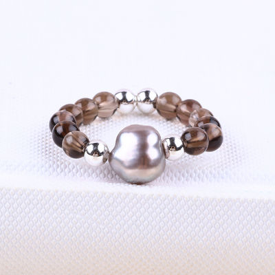 Anneau à perles en pierre précieuse de 4 mm fait à la main, réglable, élastique, de couleur thé, en pierre de citrine, avec peau, pour un usage quotidien