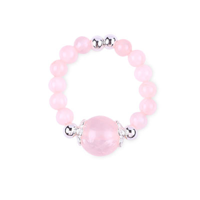 Anneau à perles en pierre précieuse de 4 mm fait à la main, réglable, élastique, en pierre de quartz rose, pour les fêtes.