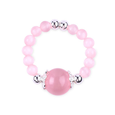 4 mm anneau à perles en pierre précieuse faite à la main réglable élastique rose anneau à pierre pour les yeux de chat pour les fêtes