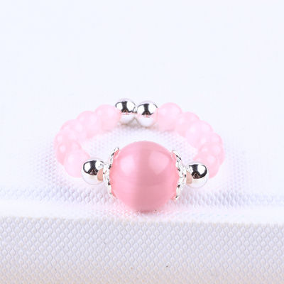 4 mm anneau à perles en pierre précieuse faite à la main réglable élastique rose anneau à pierre pour les yeux de chat pour les fêtes