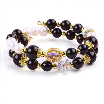 Garnet 8 mm sur mesure et perle blanche avec espaceur de fleurs perle double bracelet pour le port quotidien