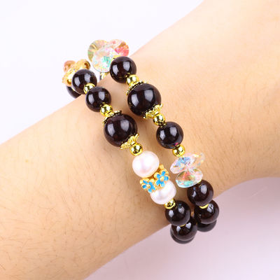 Garnet 8 mm sur mesure et perle blanche avec espaceur de fleurs perle double bracelet pour le port quotidien