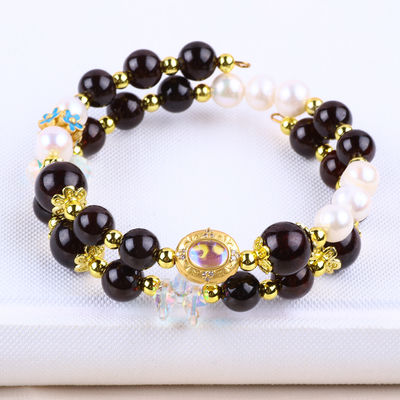 Garnet 8 mm sur mesure et perle blanche avec espaceur de fleurs perle double bracelet pour le port quotidien