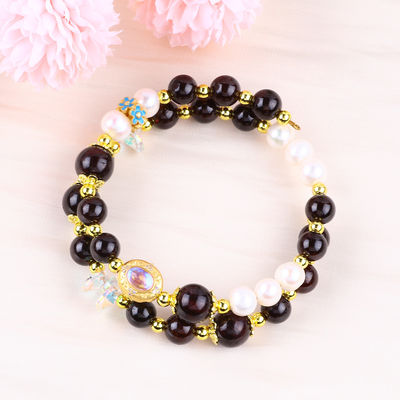 Garnet 8 mm sur mesure et perle blanche avec espaceur de fleurs perle double bracelet pour le port quotidien