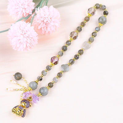 Labradorite et perle d'eau douce en forme de 7 mm, pierre précieuse faite à la main, orbe violette, bracelet à perles.
