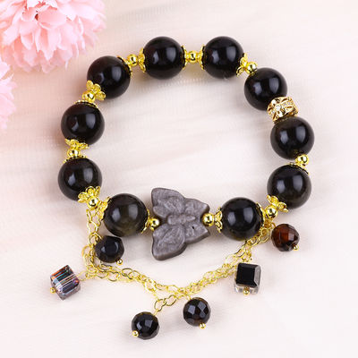 Pierre semi-précieuse Obsidienne dorée avec argent Obsidienne papillon Boucle en forme de perle Bracelet