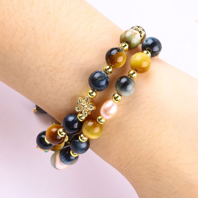 Unique 8 mm avec le rêve de Tiger Eye SunFlower Spinner Charm Blessing Crystal Double Couche Bracelet