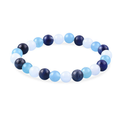 Un bracelet en quartz clair / sodalite / calcédoine bleue 8 mm en cristal à perles d'énergie positive