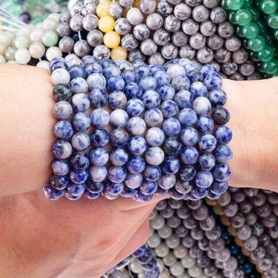 Pierre bleue naturelle spirituelle 8 mm perle ronde pour bijoux faits à la main et porte-clés