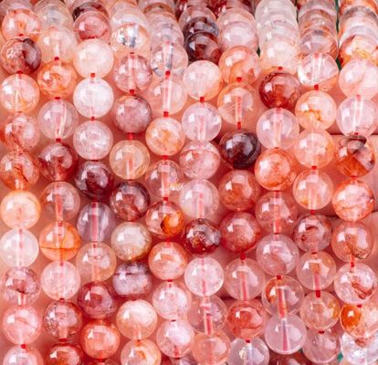 Énergie de guérison Feu rouge Quartz rond Perles de pierres précieuses semi-précieuses