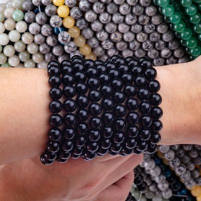 Obsidienne noire de cristal naturel 8 mm perle de pierre précieuse ronde et lâche pour la fabrication de bijoux