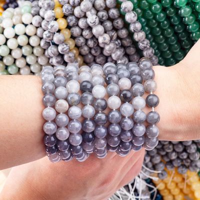 Grain gris nuageux de quartz à perles lâches de pierre semi-précieuse pierre naturelle de cristal pierre précieuse pour la fabrication de bijoux DIY