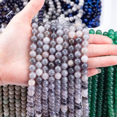 Grain gris nuageux de quartz à perles lâches de pierre semi-précieuse pierre naturelle de cristal pierre précieuse pour la fabrication de bijoux DIY