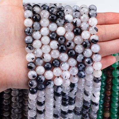 Des fils de perles en vrac Noir Rutilé Quartz Semi-Précieuse Pierre Cristal Naturel Pierre précieuse pour la fabrication de bijoux