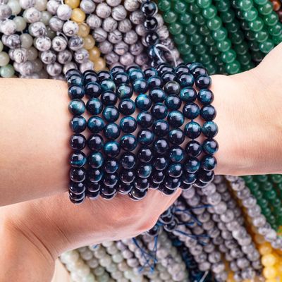 L'encre de pierre précieuse de cristal naturel de l'œil de tigre bleu à perles lâches à fils de pierre semi-précieuse