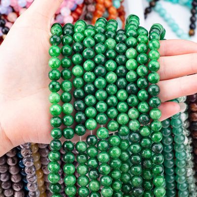 Jadeite verte foncée de cristal naturel 8 mm Perles rondes et lâches Perles de pierre précieuse pour la fabrication de bijoux DIY