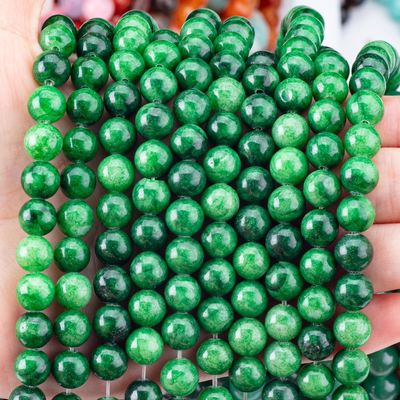 Jadeite verte foncée de cristal naturel 8 mm Perles rondes et lâches Perles de pierre précieuse pour la fabrication de bijoux DIY