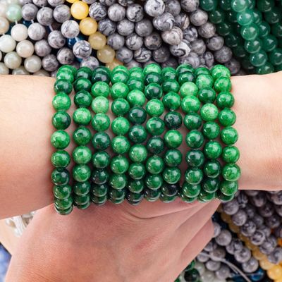 Jadeite verte foncée de cristal naturel 8 mm Perles rondes et lâches Perles de pierre précieuse pour la fabrication de bijoux DIY