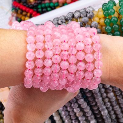 Pierre naturelle de cristal de pierre précieuse rose quartz à perles lâches semi-précieuse pour la fabrication de bijoux bricolage