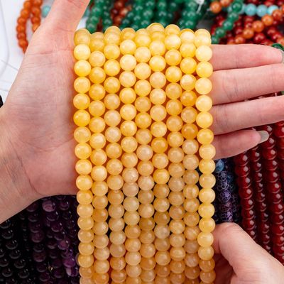 Crème jaune jade cristal naturel pierre précieuse perle lâche fils semi-précieuse pierre pour faire soi-même bijoux