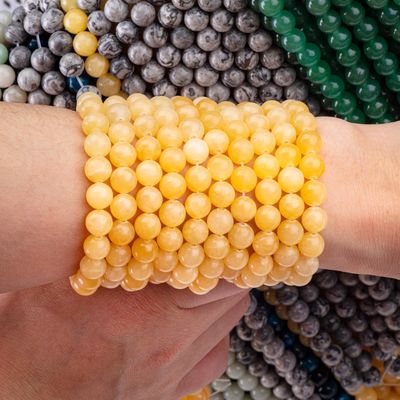 Crème jaune jade cristal naturel pierre précieuse perle lâche fils semi-précieuse pierre pour faire soi-même bijoux