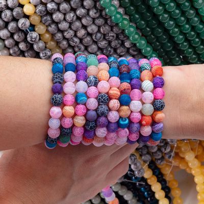 Agate arcs-en-ciel résistant aux intempéries, à perles lâches, semi-précieuse, en pierre mate, glacée, fissurée, pour la fabrication de bijoux