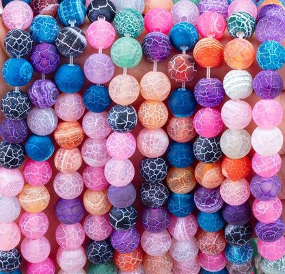 Agate arcs-en-ciel résistant aux intempéries, à perles lâches, semi-précieuse, en pierre mate, glacée, fissurée, pour la fabrication de bijoux
