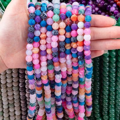 Agate arcs-en-ciel résistant aux intempéries, à perles lâches, semi-précieuse, en pierre mate, glacée, fissurée, pour la fabrication de bijoux
