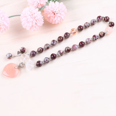 La tourmaline Rose Quartz Coeur Dangle Charm Stretch Double couche Bracelet à perles