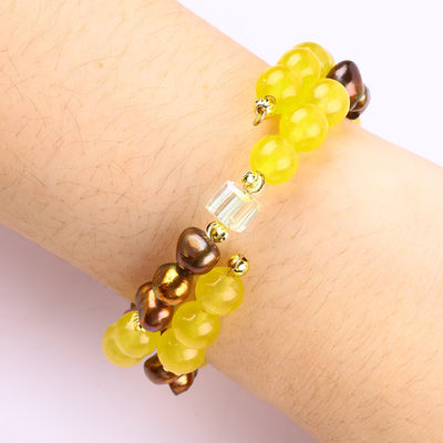 Guérisseur véritable cristal jaune calcédoine et café couleur perle d'eau douce avec Bob l'éponge dessin animé charme bracelet