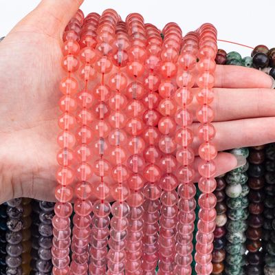 Rose Cherry Quartz à perles lâches Filament de pierre semi-précieuse pastèque Quartz rouge pour la fabrication de bijoux