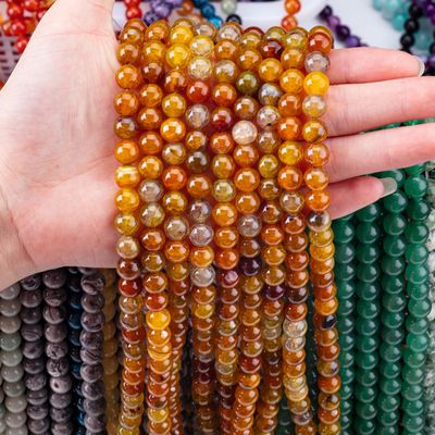 Spirituel naturel plus sombre jaune Dragon Agate 8MM rond Perle lâche pour bijoux faits à la main et porte-clés