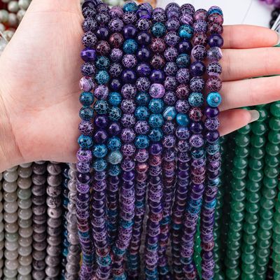 Agate lumineuse à la météo à perles lâches à fils de pierre semi-précieuse agate fissurée pour la fabrication de bijoux bricolage