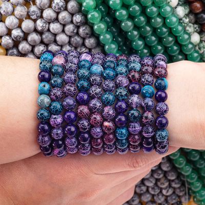 Agate lumineuse à la météo à perles lâches à fils de pierre semi-précieuse agate fissurée pour la fabrication de bijoux bricolage