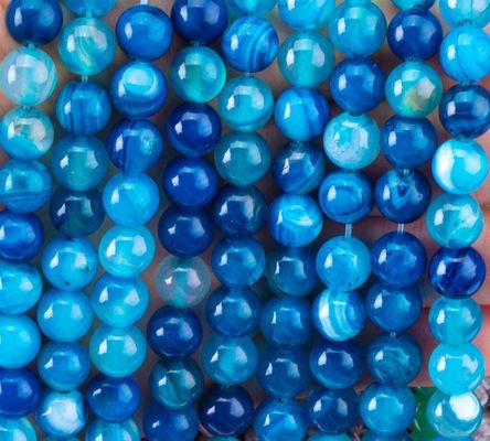 Agate à rayures bleues à perles lâches, pierre semi-précieuse pour faire des bijoux.
