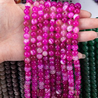 Agate à rayures de fuchsia naturel à perles lâches pour la fabrication de bijoux