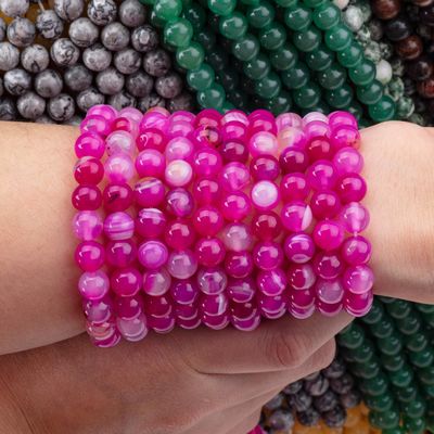 Agate à rayures de fuchsia naturel à perles lâches pour la fabrication de bijoux