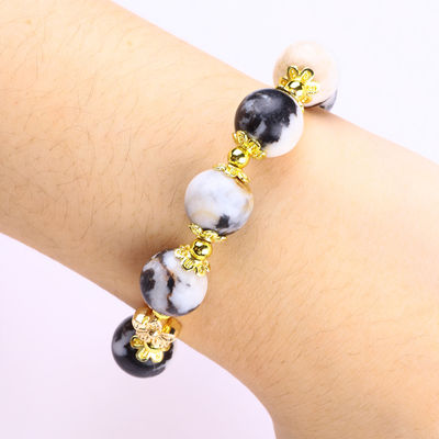 12 mm Zèbre Noir et Blanc Jasper Bracelets de perles de guérison pour la méditation