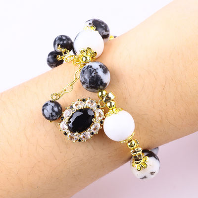12 mm Zèbre Noir et Blanc Jasper Bracelets de perles de guérison pour la méditation