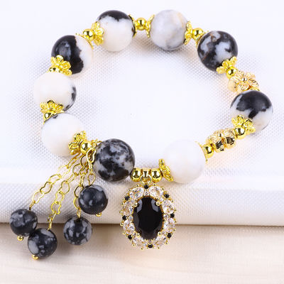 12 mm Zèbre Noir et Blanc Jasper Bracelets de perles de guérison pour la méditation