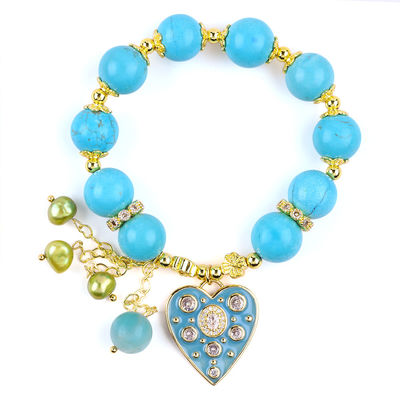 12 mm Bracelet bleu turquoise cristallin Bracelet éclair de cœur étirement charme