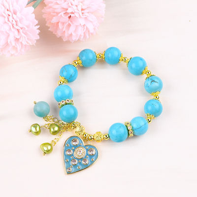 12 mm Bracelet bleu turquoise cristallin Bracelet éclair de cœur étirement charme