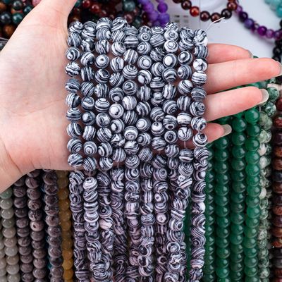 Zèbre synthétique Malachite Franges de perles lâches Blanche et noire Pierre semi-précieuse pour la fabrication de bijoux bricolage
