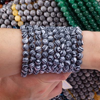 Zèbre synthétique Malachite Franges de perles lâches Blanche et noire Pierre semi-précieuse pour la fabrication de bijoux bricolage